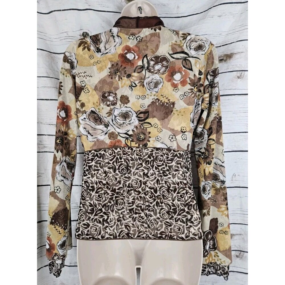 Anac Brown Floral Mesh Layered Top Tunic L Art to Wear Hook Eye 90's Y2K - Picture 5 of 7
